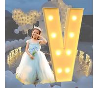 HFDJRWK Grande Enseigne Lumineuse Néon, Lettres Encadrées de Ballons en Mosaïque, Idéale for Les Anniversaires, Les Baby Showers Et Autres Fêtes.(V,70cm)