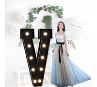 HFDJRWK Lettre Géante Au Néon Noir, Grande Lettre en Mosaïque avec Ampoules, Adaptée Aux Fêtes d'anniversaire en Ballons, Aux Célébrations d'anniversaire Et Aux Décorations de Mariage(V,70cm)