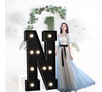 HFDJRWK Lettre Géante Au Néon Noir, Grande Lettre en Mosaïque avec Ampoules, Adaptée Aux Fêtes d'anniversaire en Ballons, Aux Célébrations d'anniversaire Et Aux Décorations de Mariage(N,70cm)