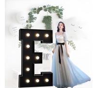 HFDJRWK Lettre Géante Au Néon Noir, Grande Lettre en Mosaïque avec Ampoules, Adaptée Aux Fêtes d'anniversaire en Ballons, Aux Célébrations d'anniversaire Et Aux Décorations de Mariage(E,70cm)