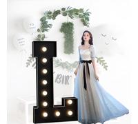 HFDJRWK Lettre Géante Au Néon Noir, Grande Lettre en Mosaïque avec Ampoules, Adaptée Aux Fêtes d'anniversaire en Ballons, Aux Célébrations d'anniversaire Et Aux Décorations de Mariage(L,70cm)