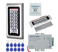 HFeng Kit Complet de contrôle d'accès de Porte IP68 étanche Clavier RFID + verrous électroniques + Alimentation + Bouton de Sortie + étiquettes pour la Maison, with 180KG