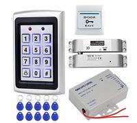 HFeng Système Contrôle d'accès de porte Clavier Contrôle d'accès RFID en Métal + Serrure électrique de boulon + Alimentation DC12V / 3A + Bouton de dégagement + 10pcs Carte 125KHz Keyfobs