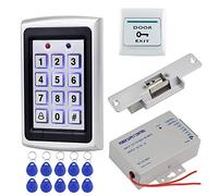 HFeng Système Contrôle d'accès de porte Kit Set Clavier RFID Contrôleur en métal + Alimentation DC12V 3A + Verrous de grève électroniques NC + Bouton de sortie + 10pcs Carte porte-clés