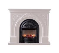 HFERTSCN Accueil 51.1 "Fiche électrique indépendante avec Manteau, cheminée Vintage Blanche avec Noyau de Chauffage en Forme de Cage à Oiseaux et Flamme réaliste 3D, décoration télécommandée (Noir)