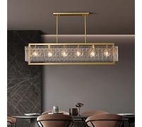 HFERTSCN Chandelier, Salon à Manger LED Cuilier Copper Luxury Cuisine îlot Long Light Light Postmodern Restaurant Villa Pendant Lamp Lightture (5 têtes - L95cm, Blanc Froid) FANDIAO