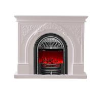 HFERTSCN Fiche électrique de Style Traditionnel à la Maison avec Manteau, Noyau de Chauffage en Forme de Cage à Oiseaux et décoration de Flamme réaliste 3D (Argent) FANDIAO