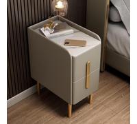 HFERTSCN Nightstand avec Chicane Anti-décompte, Table de Chevet enveloppée de Cuir avec des Jambes en métal, Table d'appoint d'extrémité avec 2 tiroirs pour Chambre, nigtstand étroit (Couleur: Gris