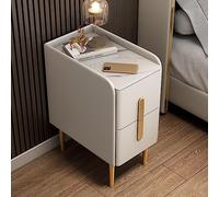 HFERTSCN Nightstand avec Chicane Anti-décompte, Table de Chevet enveloppée de Cuir avec des Jambes en métal, Table d'appoint d'extrémité avec 2 tiroirs pour Chambre, nigtstand étroit (Couleur: Blanc