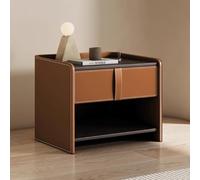 HFERTSCN Tablette de Selle en Cuir, Table de Chevet en Bois Massif, tiroir supérieur, Conception Ouverte inférieure, Table de Chevet en Cuir pour Chambre (50x40x50cm), Orange FANDIAO