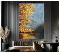 HFEWQM Tableau sur toile représentant un paysage moderne d'automne en forêt dorée, idéal pour décorer une chambre, un salon, un bureau ou toute autre pièce (60 x 80 cm/sans cadre).