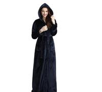 HFGDRH Peignoir Peluche Mi-Long, Femmes Hiver à Capuche Extra Longue épaisse Flanelle Robe de Bain Chaud Chambre Hommes Peignoir Demoiselle d'honneur Robes mariée(Women Blue,L)