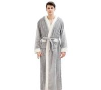 HFGDRH Peignoir Peluche Mi-Long, Peignoir Thermique Extra Long à Capuche for Hommes et Femmes, Grande Taille, épais, Chaud, Robe de Chambre, Robes Demoiselle d'honneur, Hiver(Light Grey Male,XL)