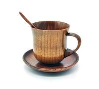 HFGDRH Tasse à Café en Porcelaine, 3pcs Set soucoupe tasse en bois cuillère à café de thé Outils Accessoires