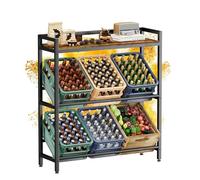 HFHOME Étagère à boissons pour 6 caisses avec étagère supérieure en bois, support en métal solide avec rail, support autoportant, pour cuisine, cave, garage, étagère à bière, marron rustique