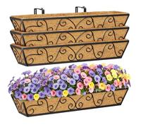 HFHOME Lot de 4 grandes jardinières à suspendre en métal avec fibre de coco - Kit de jardinage pour balustrade, fenêtre, porche, balcon et clôtures extérieures - 76,2 cm