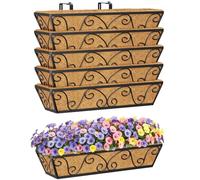 HFHOME Lot de 6 jardinières murales de 60,9 cm en forme de papillon en métal avec doublure en coco, long pot de fleurs pour balustrade, fenêtre, porche, balcon et clôtures extérieures