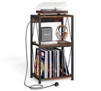 HFHOME Meuble de rangement pour disques vinyles avec station de charge, table d'appoint à 3 niveaux, meuble de salon, table de rangement, support tournant dans le salon, la chambre à coucher, la salle