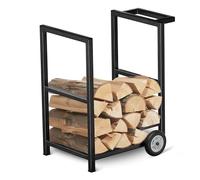 HFHOME Rangement intérieur pour bûches avec roulettes - Support à bûches roulant pour rangement de bois de cheminée, rangement de bois amovible avec cadre en métal robuste, revêtement durable, pieds