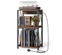 HFHOME Support de tourne-disque avec station de charge, table d'appoint à 3 niveaux avec rangement de disques vinyles, table de tourne-disque avec rangement, support pour lecteur vinyle dans le salon