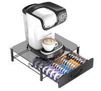 HFHOME Support pour 64 capsules Tassimo, tiroir de rangement en verre gris foncé, support pour machine à café Tassimo, organisateur de station de café résistant aux chocs