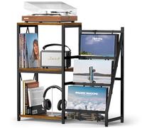 HFHOME Table d'appoint de rangement de disques vinyles à 3 tables latérales, support de disque vinyle pour présentation et rangement, support de plateau tournant dans le salon, la chambre à coucher