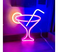 HFHungkeong - Lampe néon rose, éclairage LED en forme de verre à vin - Alimentation par piles ou USB pour décoration murale de bar, lampe cocktail pour club, restaurant, boutique