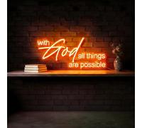 HFHungkeong Panneau néon à intensité variable avec inscription « Mit Gott ist alles möglich » - Pour la décoration murale - Bannière LED motivante - Cadeau de décoration murale catholique chrétienne