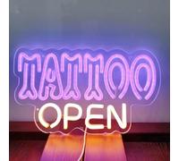 HFHungkeong Panneau néon à LED Violet Tattoo Blanc Chaud Open avec interrupteur à intensité variable, bannière lumineuse pour salon de tatouage, studio, plaque de magasin, 30,5 x 17,8 cm