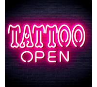HFHungkeong Panneau Néon Ouvert à LED Tattoo avec interrupteur à intensité variable, bannière lumineuse pour salon de tatouage, studio, plaque de magasin, 30,5 x 17,8 cm
