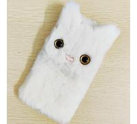 HFICY Girly Coque en fausse fourrure pelucheuse pour Samsung Galaxy A54 5G avec 2 films de protection d'écran en verre pour femme (chat blanc)