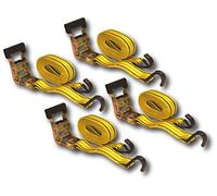 HFS (R) Lot de 4 Sangles d'arrimage à cliquet Robustes de 3,8 x 4,6 m, 1 360,8 kg, Double Crochets en J
