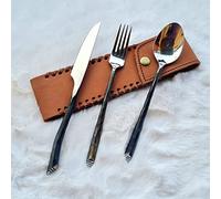 HFTC04x Set de couverts forgés à la main de style médiéval | 3 pièces (couteau, fourchette, cuillère) avec étui en cuir | Coffret cadeau pour cuisine, camping et barbecue