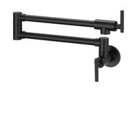 HFWRDVJCM Robinet de Cuisine Mural Commercial en Laiton Massif à Double Robinet de Remplissage avec Finition Noire Mate for Restaurant Pliable(Black)