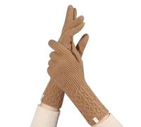 HFYRBDKSPI 100% laine Gants d'hiver pour femmes Tricot jacquard Poignet élastique pliable Gants chauds pour adultes pour la conduite Textos,Marron