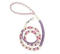 HFYRBDKSPI Laisse pour Animal Faite à la Main, tressée avec des Fleurs de Marguerite, Laisse pour Chien avec poignée Confortable pour la Marche et Les activités en extérieur,Violet,150cm