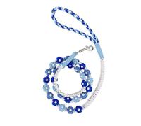 HFYRBDKSPI Laisse pour Animal Faite à la Main, tressée avec des Fleurs de Marguerite, Laisse pour Chien avec poignée Confortable pour la Marche et Les activités en extérieur,Bleu,150cm
