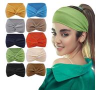 HFZRZFH Lot de 10 grands bandeaux bohèmes pour femmes et filles, motif nœud torsadé, grand turban pour le sport, l'entraînement, le yoga