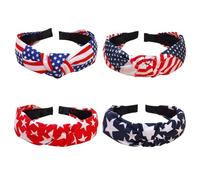 HFZRZFH Lot de 4 bandeaux noués patriotiques pour femmes, bandeau drapeau des États-Unis pour filles, accessoires rouge, blanc et bleu, bandeau équipe des États-Unis pour femmes