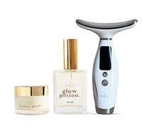 HG AESTHETICS Coffret Glow and Lift | Appareil Lifting Visage & Cou, Huile Sèche Multifonction Glow Potion 50ml & Crème Hydratante aux Céramides au Miel SPF 15 50ml | Routine Complète