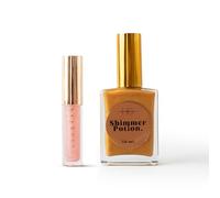 HG AESTHETICS Kit de brillance d'été - Huile à lèvres HeyHoney (10 ml) + huile sèche élixir brillant (50 ml) | Duo hydratant pour des lèvres et une peau éclatantes (lueur dorée + fraise)