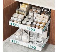 HG PLVTII Étagère Coulissante Extensible pour Placard - Tiroir Coulissant de Cuisine Ajustable en Largeur, Rangement Coulissant Garde-Manger, Panier Coulissant Métallique (1 pièce, Blanc)