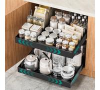 HG PLVTII Étagère Coulissante Extensible pour Placard - Tiroir Coulissant de Cuisine Ajustable en Largeur, Rangement Coulissant Garde-Manger, Panier Coulissant Métallique (1 pièce, Noir)