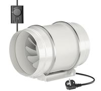 HG Power Ventilateur Inline 200mm avec Contrôleur de Vitesse, Prise EU 2,5m, Débit d'Air 840 m³/h, Faible Bruit 63dB, IP44 Étanche, Durée de Vie 50 000h pour Bureau, Chambre, Maison, HVAC