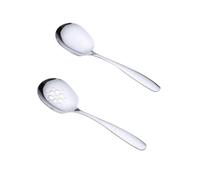 HGAJMT Lot de 2 Grandes Cuillères de Service en Acier Inoxydable 304, Set Cuillères à Buffet Pochée et Plaines, Résistants et Hygiéniques pour Salades, Pâtes, Fêtes et Hôtels