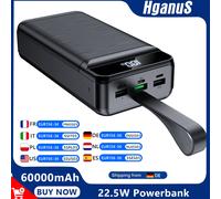 Hganus Batterie Externe 22,5W 60000mAh Powerbank QC PD3.0 à Charge Rapide, Grande Capacité, avec Lampe Torche, pour iPhone 17, Xiaomi, Samsung, Utilisation Extérieure 60000mAh with Flashlight