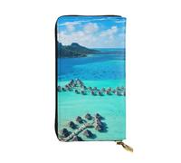 Hgbbdyyjj Beauty Beach Portefeuille long de qualité supérieure pour femme - Portefeuille en cuir synthétique zippé avec 12 emplacements pour cartes et poche pour pièces de monnaie