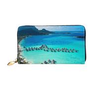 Hgbbdyyjj Beauty Beach Portefeuille long de qualité supérieure pour homme et femme - Portefeuille zippé en cuir synthétique avec 12 emplacements pour cartes et poche pour pièces de monnaie