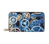 Hgbbdyyjj Clock Gears Portefeuille long de qualité supérieure pour homme et femme - Portefeuille zippé en cuir synthétique avec 12 emplacements pour cartes et poche pour pièces de monnaie