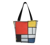 Hgbbdyyjj Composition en rouge, jaune, bleu et noir personnalisable, multi-scène, tendance, décontracté, avec fermeture éclair, sac de courses fourre-tout, sac de plage